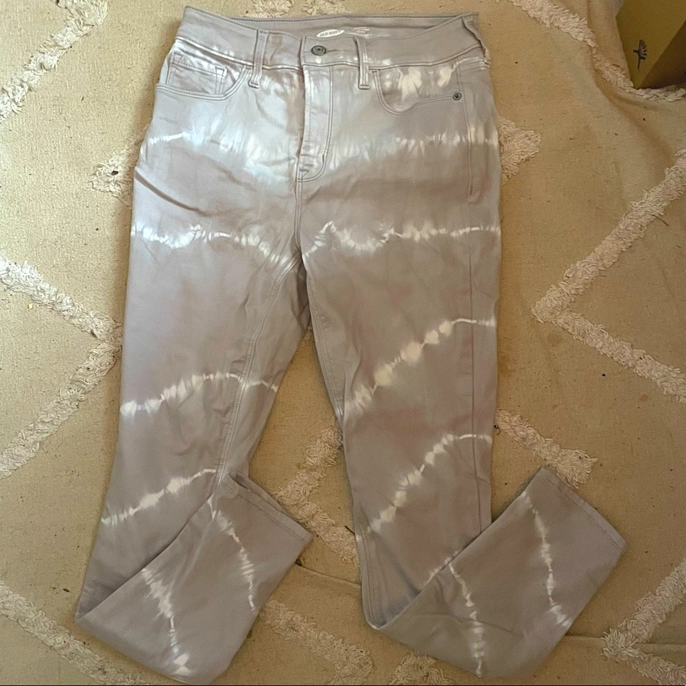 OLD NAVY beige/white tie dye high rise skinny jeans